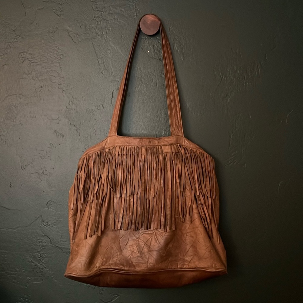 Vintage Leather Fringe Handbag Tote